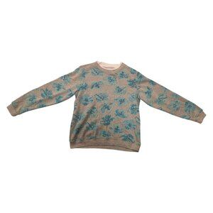 Comfort Corner Grey with Blue Floral Sweatshirt White Fake Collar Size Medium